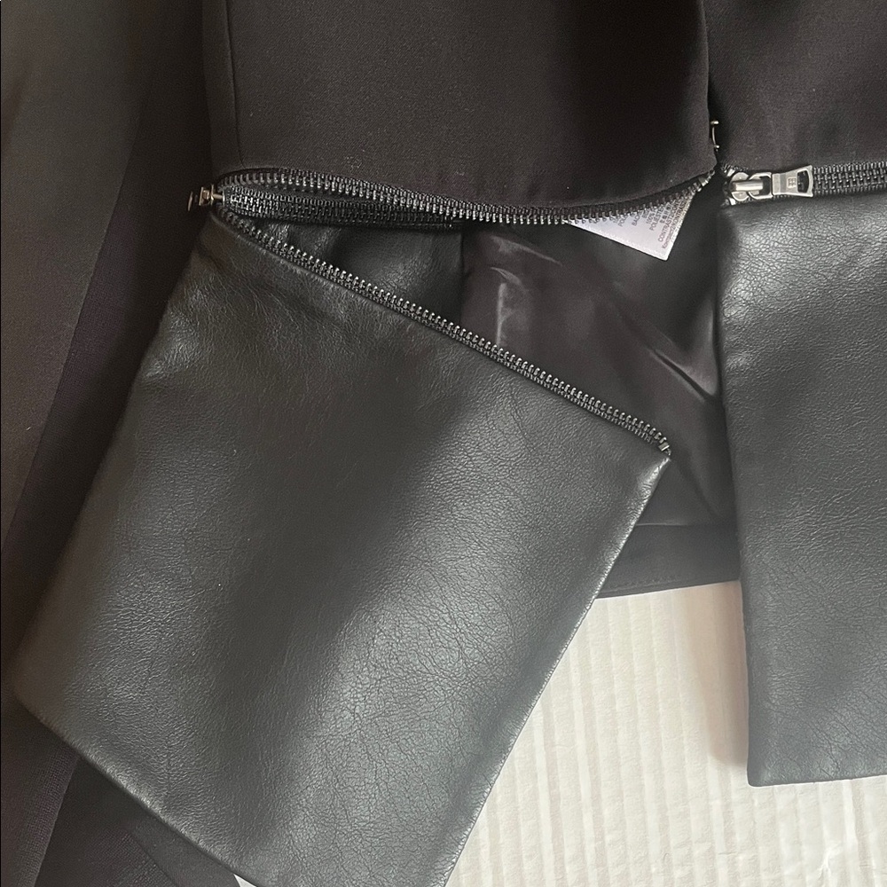 BCBGMaxAzria Black Jacket with Leather Accents removable zipper shoulder pads - Picture 6 of 12